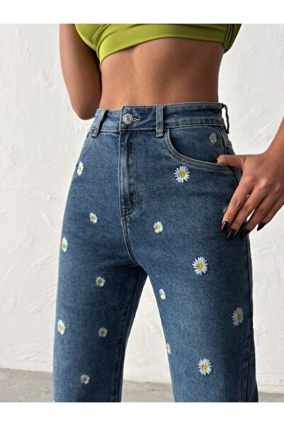 ADAMODA.RO Blugi evazat cu model floral