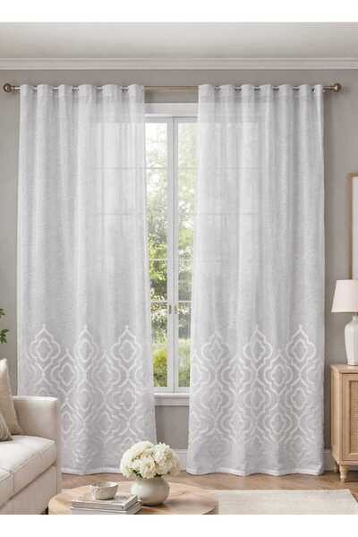 CASA NATURALE Keten üzerine süzene nakışlı panel fon perde