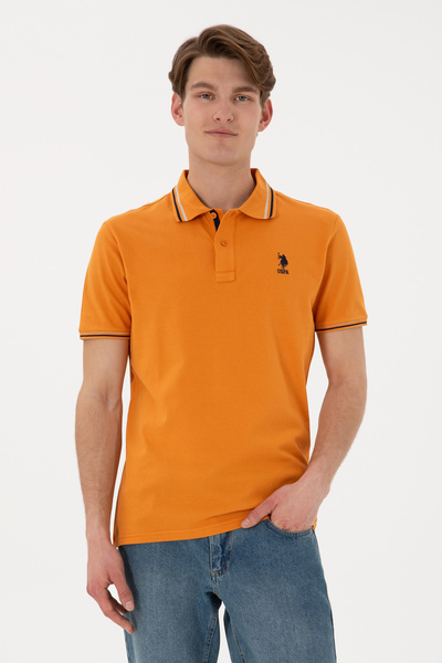 U.S. Polo Assn. Tricou Polo Bărbați Portocaliu Cu Detalii Guler Și Logo Brodat