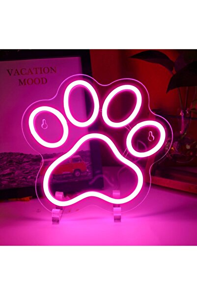 Slasa Dog Cat Paw Neon Sign with 6mm Acrylic Base Pink LED Wall Light for Bed...