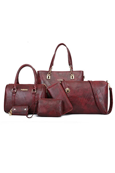 Magdeal Set of 6 Burgundy Bags - Eco- Leather , Gold Accents