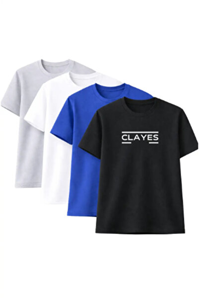 CLAYES Tricou unisex supradimensionat cu imprimeu – Pachet de 4, gri, alb, al...