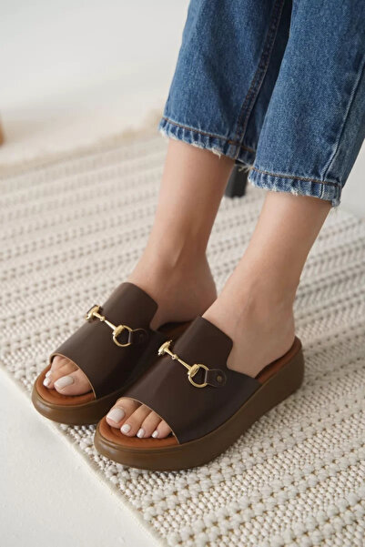 Belinora Bitter Brown Genuine Leather Slippers Tr31My62E