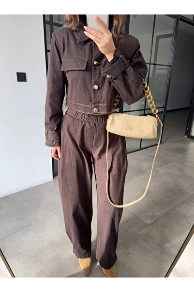 My Blog Set jachetă și pantaloni din denim maro - 51244