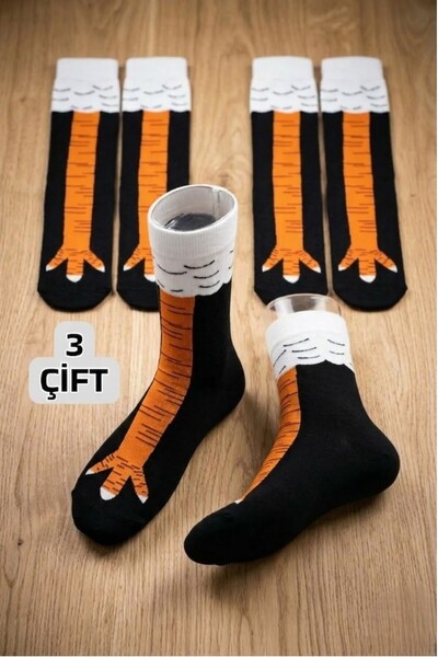 Esinti Chicken Leg Patterned Sock Socks 3-Piece Design Cotton Pack Women's Socks