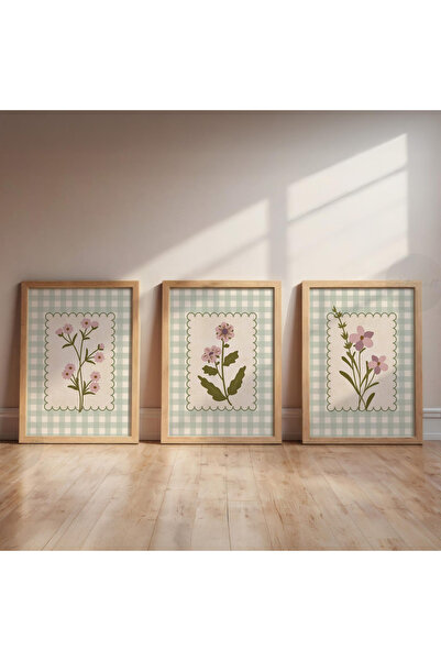 Tuba Decor Set de pictură pentru sufragerie cu rame din lemn, 3 piese, flori ...