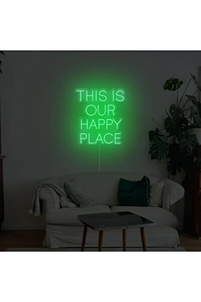Slasa This Is Our Happy Place Neon Sign with 6mm Acrylic Base Green LED Wall ...