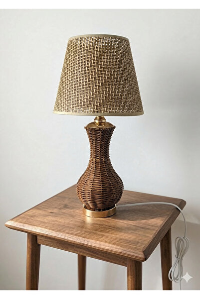 Decodelight Gold Ayak Kahverengi Hasır Rattan Örmeli Gövde Hazeran ve Kumaş Ş...