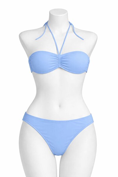 VAJESTO Women's Baby Blue Stretch Fabric Stretchy Halter Neck Tie-Detail Draw...