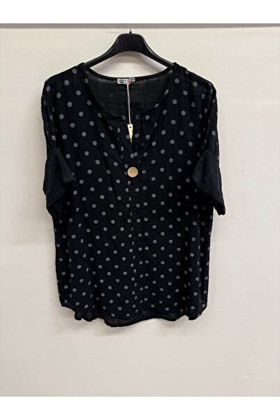 della moor Women's Black Italian P Polka Dot Pattern Half Sleeve Open Collar ...