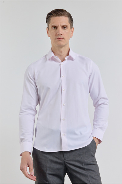 İmza Powder Kendiri Patterned Hard Collar Long Sleeve Without Pockets Slim Fi...