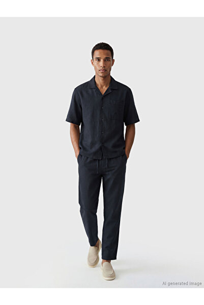 LC Waikiki Navy Blue Standard Fit Linen Look Men's Trousers