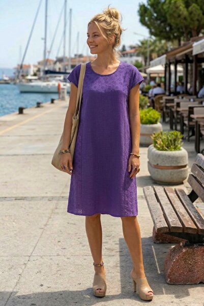 Chiccy Purple Pool Collar Low Sleeve Pocketed Sleeves, Roba and Sides Embroid...