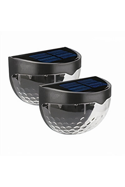 Bsr Σετ 2 ηλιακών λαμπτήρων, επιτοίχιων, ψυχρού φωτός, πλαστικό, μαύρο, 9x6x5