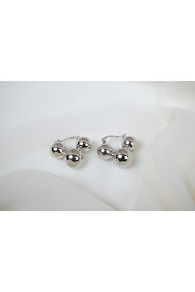 ATELİER TUĞBA Bkp139 Three Ball Detail Gold Hoop Earrings (Length 20 mm)