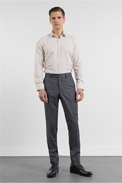 İmza Pantaloni clasici elastici, negru-antracit, cu buzunar lateral, cu model...