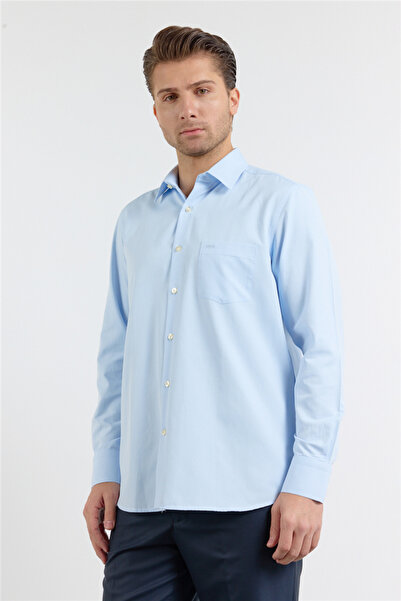 İmza Blue Self Patterned Hard Collar Long Sleeve Pocketed Comfort Fit Cotton ...