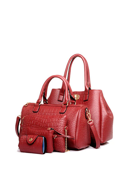 Magdeal Set of 5 Eco- Leather , Reptile Look, Red