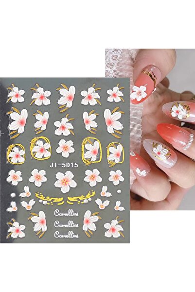 delis 3D Marquise nail stickers, STICKER78, White/Pink