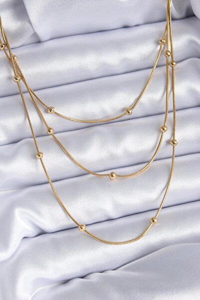 Öztaşlar Group 316L Çelik Gold Renk 3'lü Minimal Toplu Kadın Kolye
