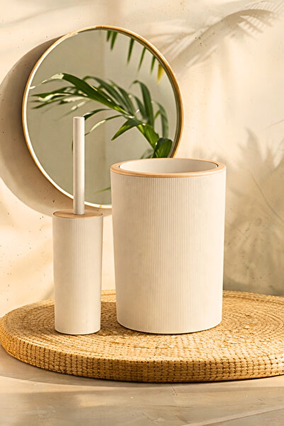 İndecor Houseware طقم حمام ليزا مكون من قطعتين - فرشاة مرحاض بتصميم عصري - أبيض