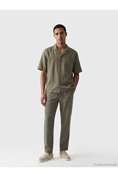 LC Waikiki Green Standard Fit Linen Look Men's Trousers