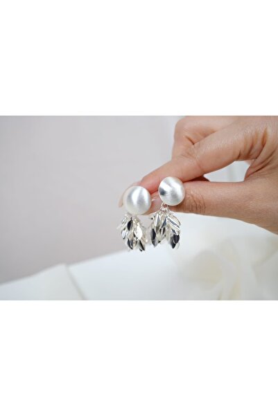ATELİER TUĞBA Bkp116 Matte Round Leaf Hanging Earrings (Length 40 mm)