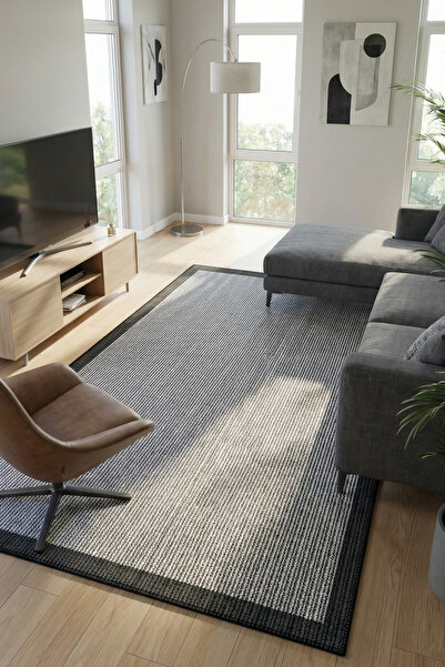 VOPTEKS Siyah Halı Salon Halısı Makinede Yıkanabilir Kaymaz Taban Halı