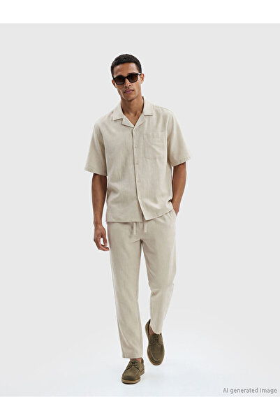 LC Waikiki Beige Linen Look Standard Fit Men's Trousers