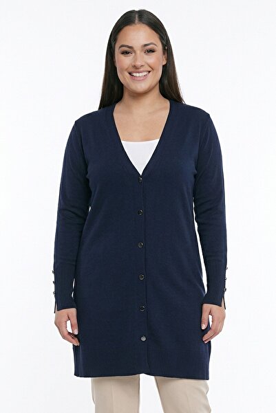 By Saygı Women's Plus Size Knitwear Cardigan with Button Detail on Sleeves