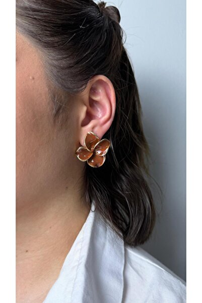 ANKA JEWELLRY Mineli Brown Color Flower Model Women's Earrings
