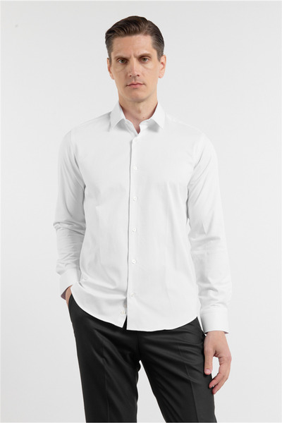 İmza White Hard Collar Long Sleeve Pocketless Slim Fit Cotton Pack Shirts 100...