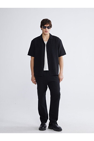 LC Waikiki Μαύρο ανδρικό παντελόνι μουσελίνας με χαλαρή εφαρμογή