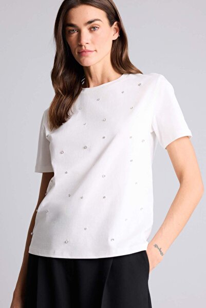 DeFacto Μπλουζάκι με κοντό μανίκι από χτενισμένο βαμβάκι με κεντημένο λαιμόκο...