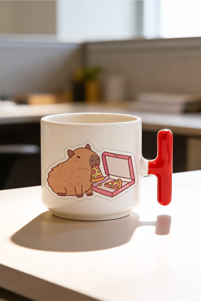 BB TRADE كوب سيراميك مطبوع بتصميم بيتزا الكابيبارا مع مقبض على شكل حرف T بالل...