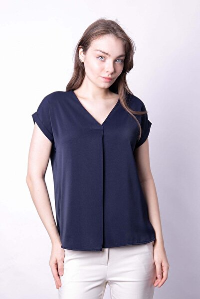 Jument Γυναικεία Μετάξι i K Κρεπ Υφασμάτινη μπλούζα με λαιμόκοψη V και διπλό ...