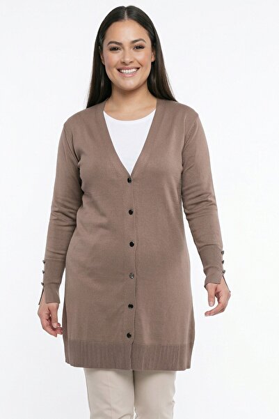 By Saygı Women's Plus Size Knitwear Cardigan with Button Detail on Sleeves