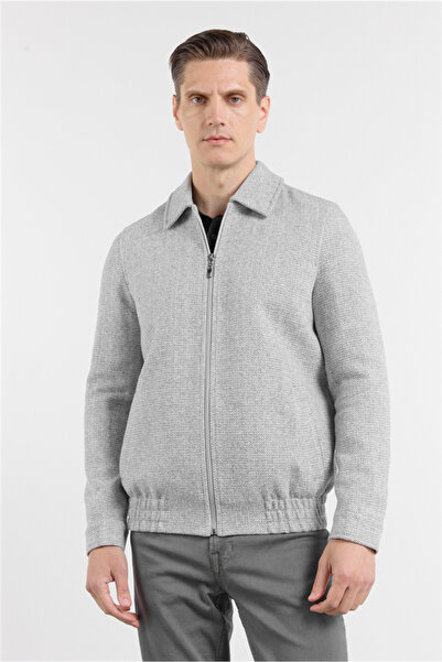 İmza Gray Polo Collar Full Lining Casual Slim Fit Melton Coat 1007255106