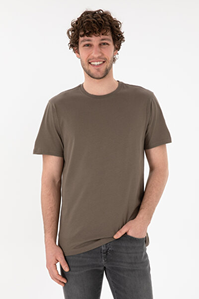 U.S. Polo Assn. Tricou Bărbați Maro Cu Guler Rotund Și Logo Brodat Pe Mânecă