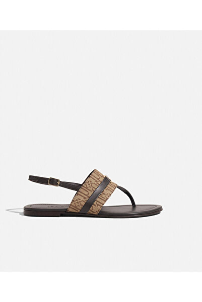 İpekyol Metal tokalı monogram jakarlı sandalet