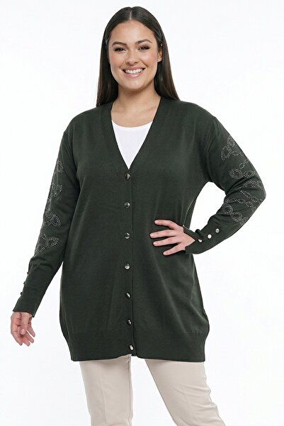 By Saygı Women's Button-Front Cardigan with Stone Print and Button Detail on ...