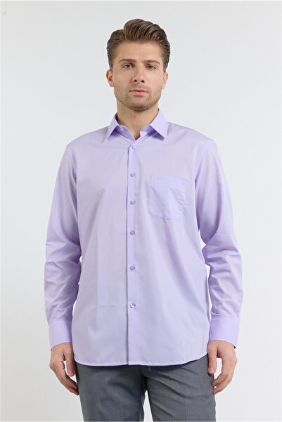 İmza Light Lilac Hard Collar Long Sleeve Easy to Iron Comfort Fit Cotton Pack...