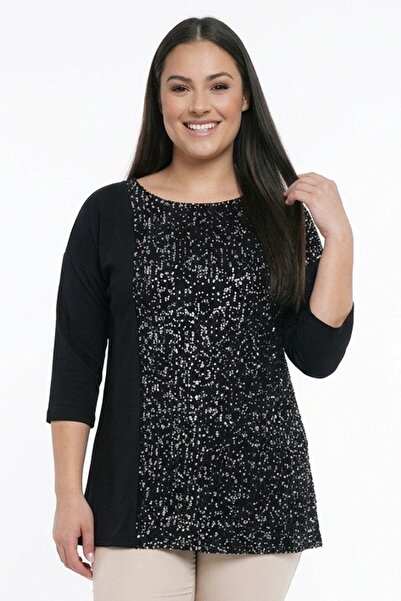 By Saygı Women's Sequin Detailed Plus Size Ayrobin Blouse