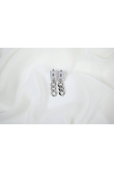 ATELİER TUĞBA Bkp111 Silver Color Stone Gurbet Model Chain Earrings (Length 4...