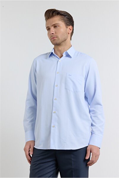 İmza Blue Self Patterned Hard Collar Long Sleeve Pocketed Comfort Fit Cotton ...