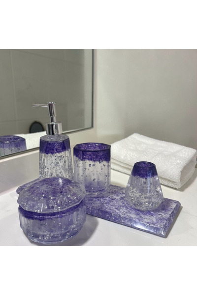 ARTEVIA HOME Purple Aura Epoksi Banyo Sabunluk Seti - Sıvı Sabunluk, Fırçalık...