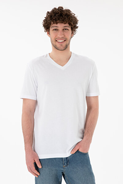 U.S. Polo Assn. V-neck and logo Embroidered sleeve white men's t-shirt