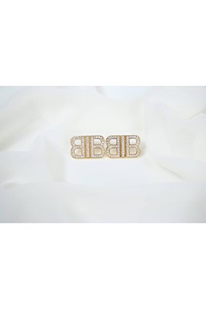 ATELİER TUĞBA Bkp110 Color Zircon Stone Logo Model Earrings (Width 25 Length 16 mm)