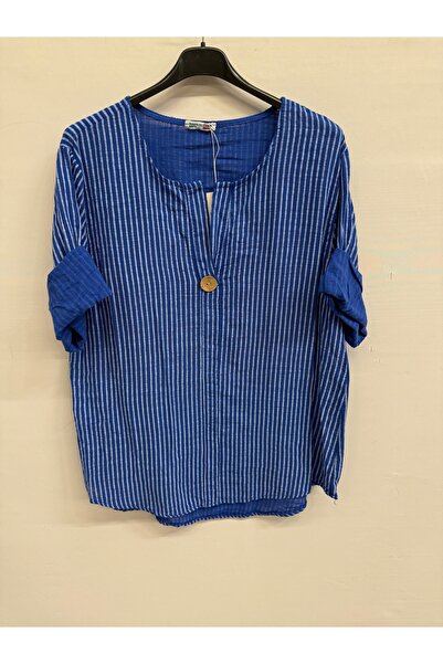 della moor Women's Cobalt Blue Italian Line D Patterned Half Sleeve Open Coll...