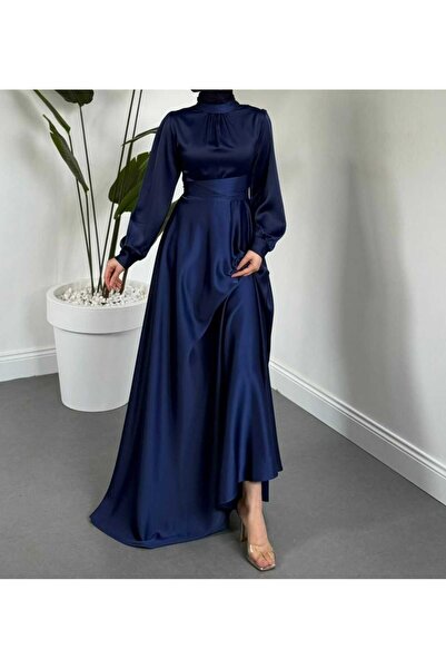 AKBAŞ yakası büzgülü saten abiye